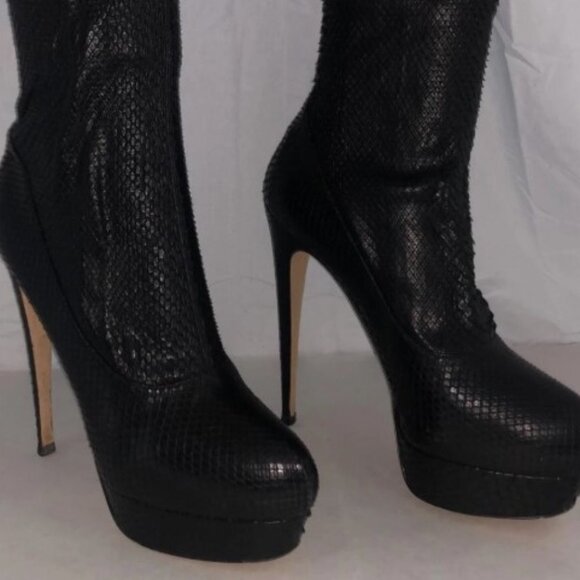 40/US9❤️ BRIAN ATWOOD Black Stretch Snakeskin Over Knee High Heels Thigh Boots - Picture 12 of 16